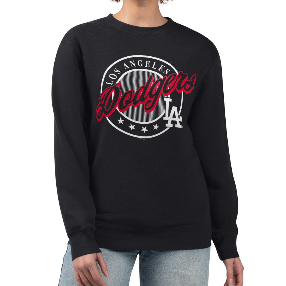 Los Angeles Dodgers G-III 4Her by Carl Banks Women's Pinstripe Circle Team Fleece Pullover Sweatshirt - Black - MLB Discount