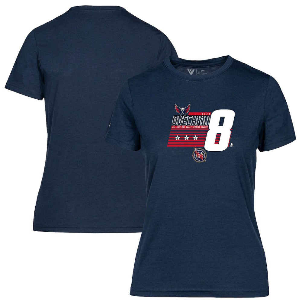 Alexander Ovechkin Washington Capitals Levelwear Women's NHL All-Time Leading Goal Scorer Milestone Stripes Name & Number Maddox T-Shirt - Navy - NHL 203056592