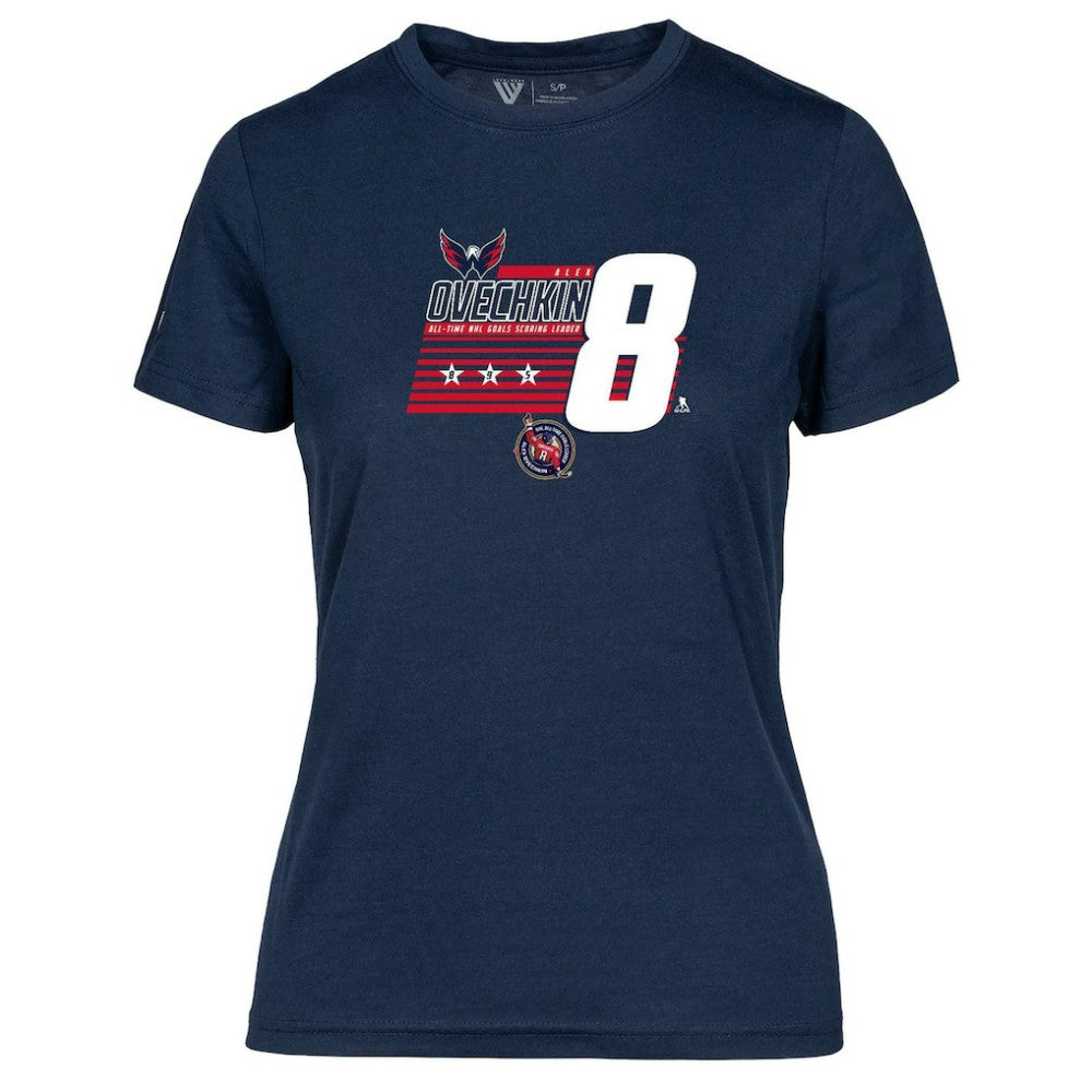 Alexander Ovechkin Washington Capitals Levelwear Women's NHL All-Time Leading Goal Scorer Milestone Stripes Name & Number Maddox T-Shirt - Navy - NHL 203056592