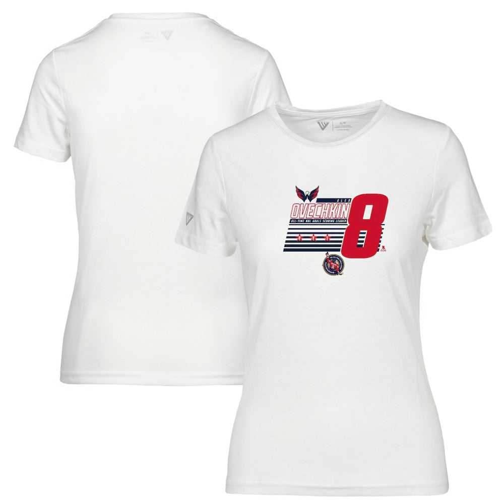 Alexander Ovechkin Washington Capitals Levelwear Women's NHL All-Time Leading Goal Scorer Milestone Stripes Name & Number Maddox T-Shirt - White - NHL 203056594