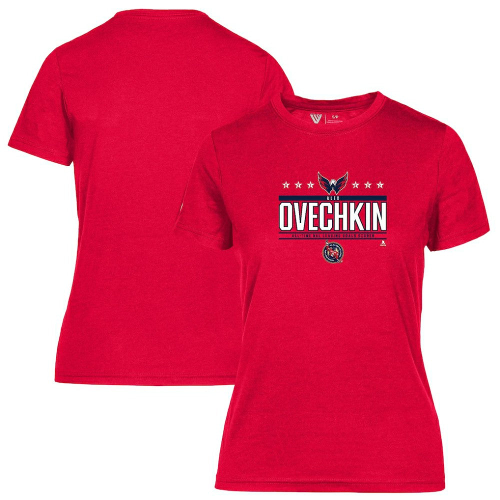 Alexander Ovechkin Washington Capitals Levelwear Women's NHL All-Time Leading Goal Scorer Milestone Stars Name & Number Maddox T-Shirt - Red - NHL 203056596