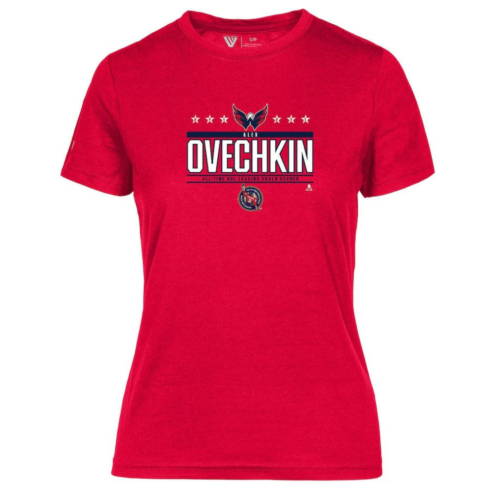 Alexander Ovechkin Washington Capitals Levelwear Women's NHL All-Time Leading Goal Scorer Milestone Stars Name & Number Maddox T-Shirt - Red - NHL 203056596