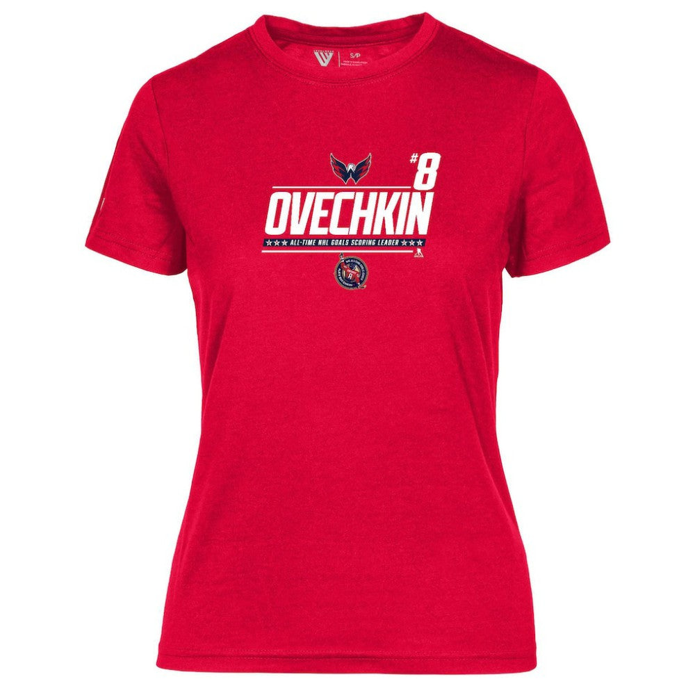 Alexander Ovechkin Washington Capitals Levelwear Women's NHL All-Time Leading Goal Scorer Milestone Name & Number Maddox T-Shirt - Red - NHL 203056599