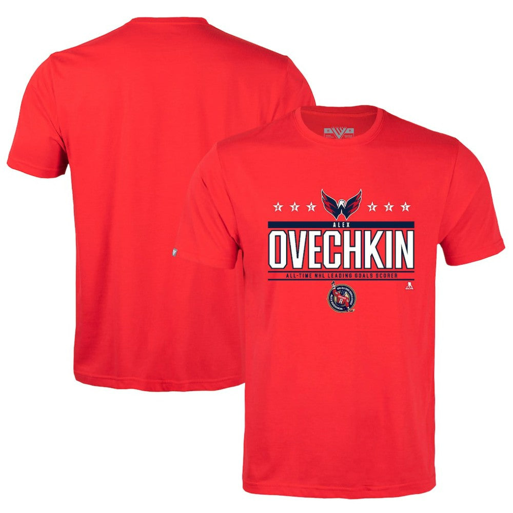 Alexander Ovechkin Washington Capitals Levelwear NHL All-Time Leading Goal Scorer Milestone Stars Name & Number Richmond T-Shirt - Red - NHL 203056602