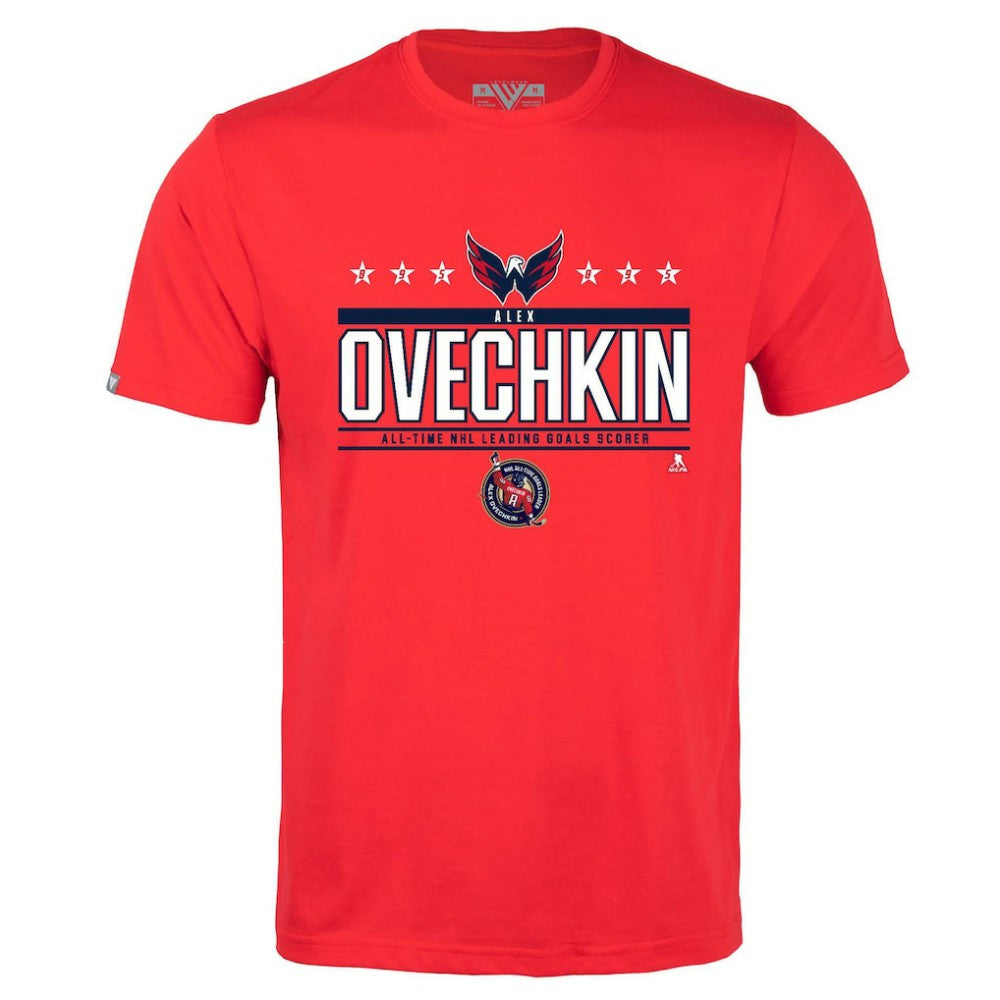 Alexander Ovechkin Washington Capitals Levelwear NHL All-Time Leading Goal Scorer Milestone Stars Name & Number Richmond T-Shirt - Red - NHL 203056602