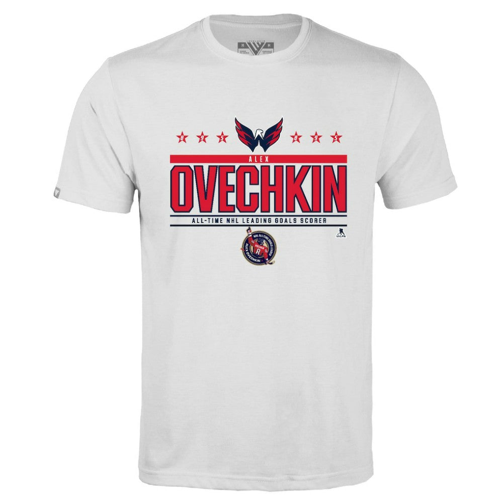Alexander Ovechkin Washington Capitals Levelwear NHL All-Time Leading Goal Scorer Milestone Stars Name & Number Richmond T-Shirt - White - NHL 203056603