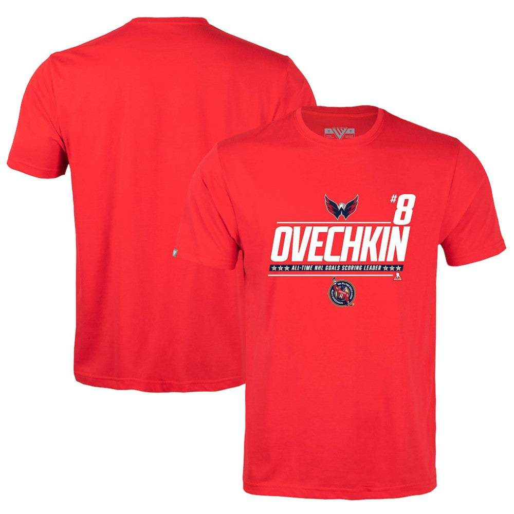 Alexander Ovechkin Washington Capitals Levelwear NHL All-Time Leading Goal Scorer Milestone Name & Number Richmond T-Shirt - Red - NHL 203056604
