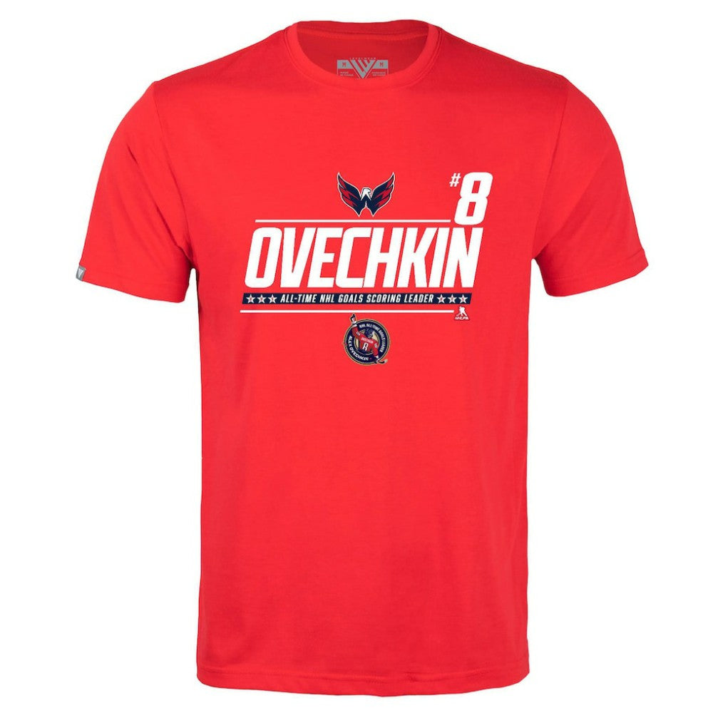 Alexander Ovechkin Washington Capitals Levelwear NHL All-Time Leading Goal Scorer Milestone Name & Number Richmond T-Shirt - Red - NHL 203056604