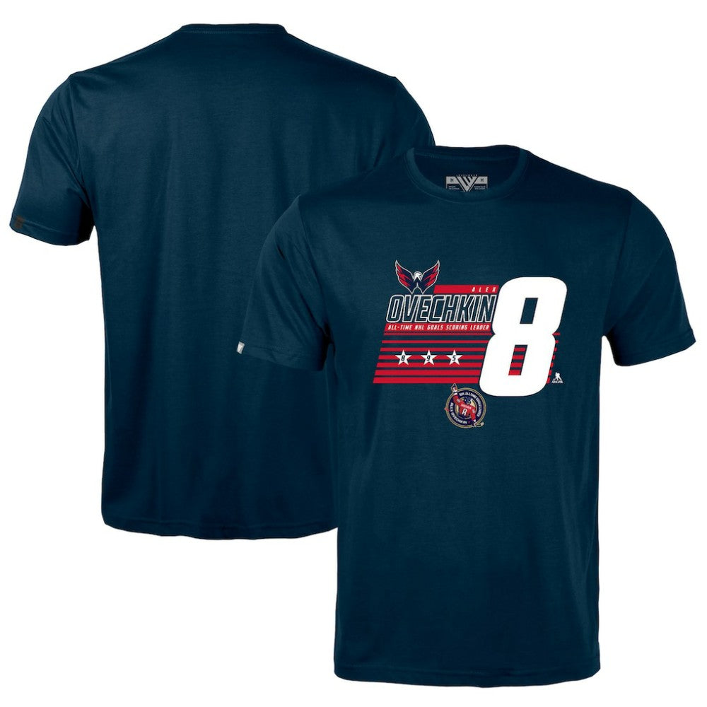 Alexander Ovechkin Washington Capitals Levelwear NHL All-Time Leading Goal Scorer Milestone Stripes Name & Number Richmond T-Shirt - Navy - NHL 203056606