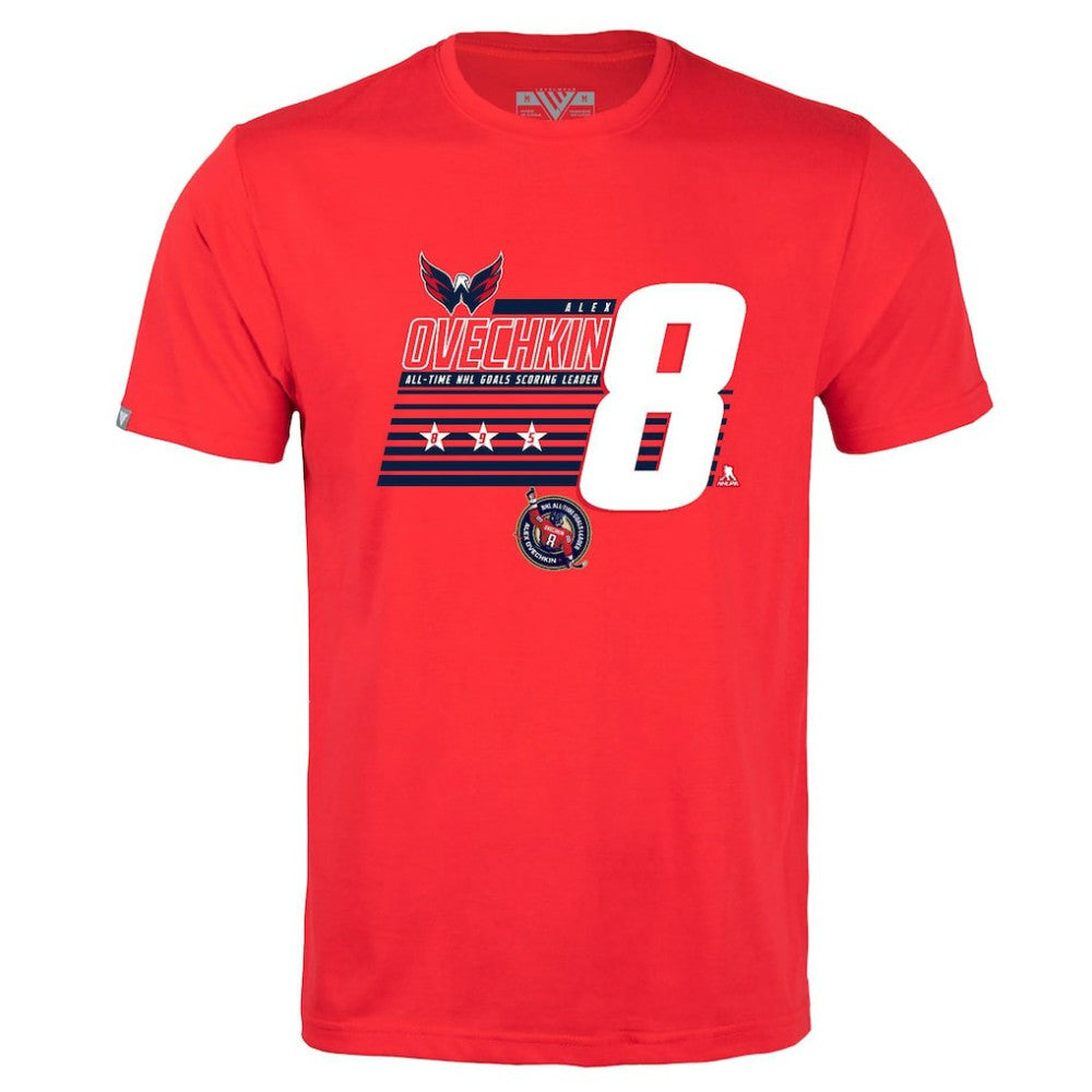 Alexander Ovechkin Washington Capitals Levelwear NHL All-Time Leading Goal Scorer Milestone Stripes Name & Number Richmond T-Shirt - Red - NHL 203056607