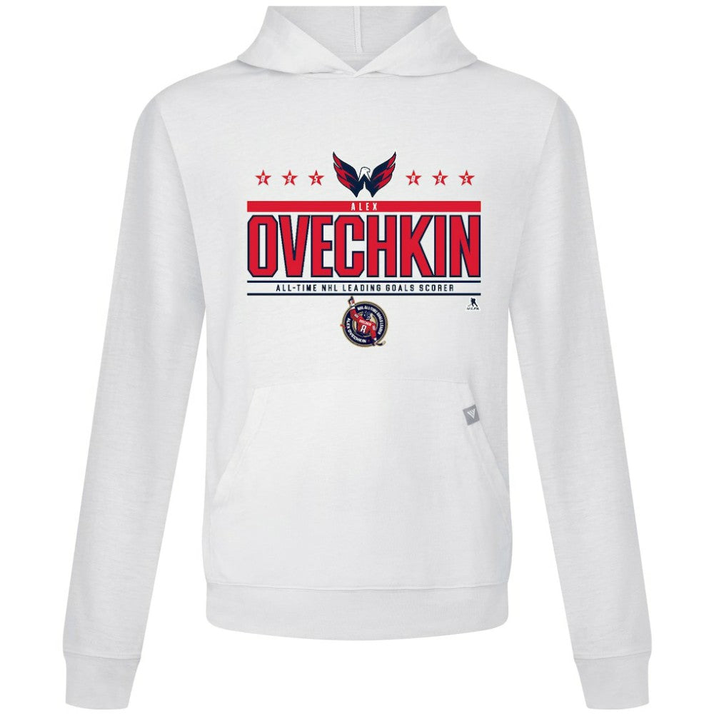 Alexander Ovechkin Washington Capitals Levelwear NHL All-Time Leading Goal Scorer Milestone Stars Name & Number Relay Pullover Hoodie - White - NHL 203056612