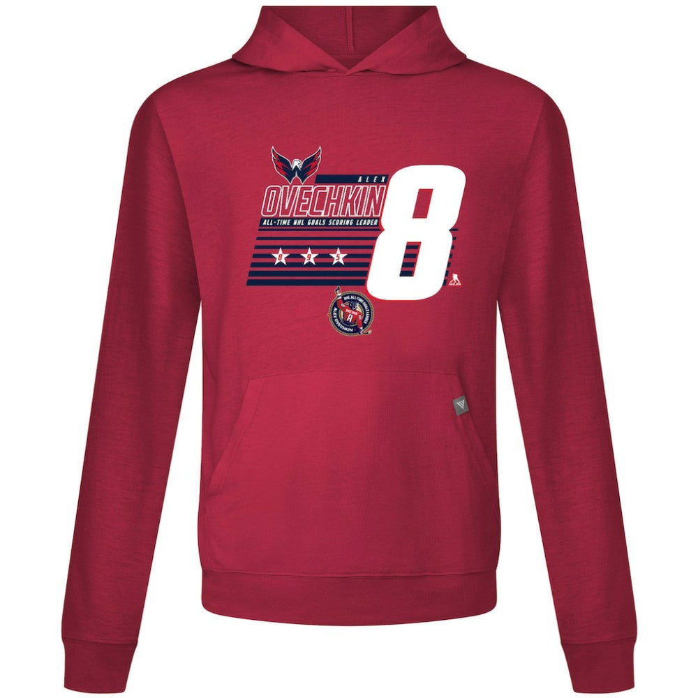 Alexander Ovechkin Washington Capitals Levelwear NHL All-Time Leading Goal Scorer Milestone Stripes Name & Number Relay Pullover Hoodie - Red - NHL 203056616