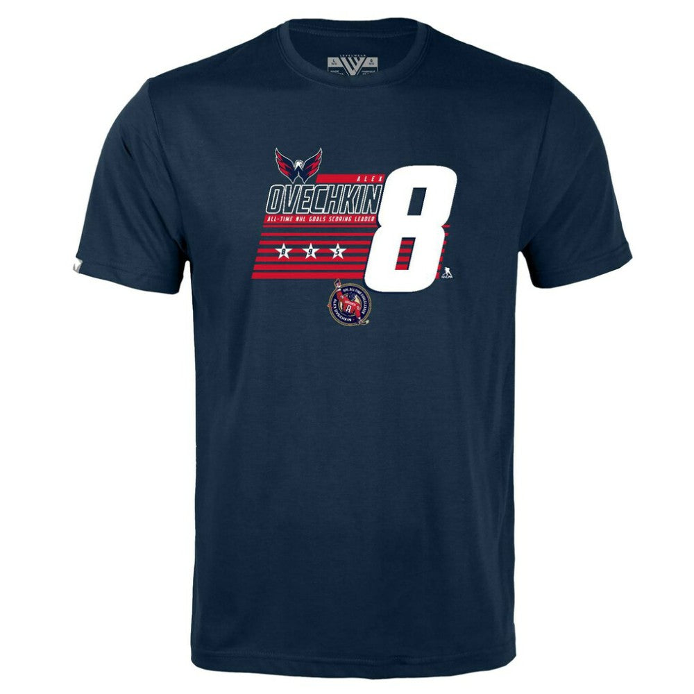 Alexander Ovechkin Washington Capitals Levelwear Youth NHL All-Time Leading Goal Scorer Milestone Stripes Name & Number Little Richmond T-Shirt - Navy - NHL 203056619