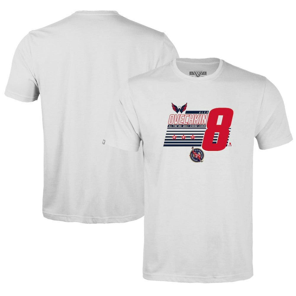 Alexander Ovechkin Washington Capitals Levelwear Youth NHL All-Time Leading Goal Scorer Milestone Stripes Name & Number Little Richmond T-Shirt - White - NHL 203056621
