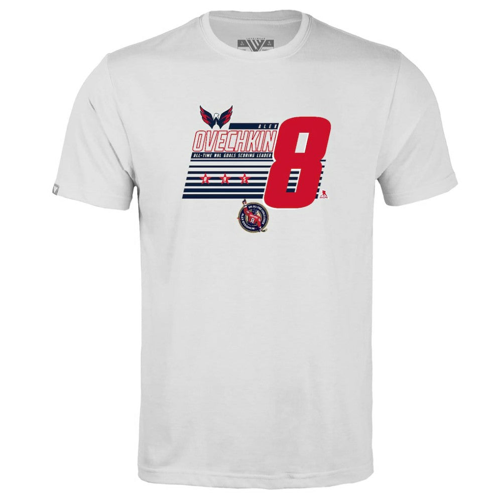 Alexander Ovechkin Washington Capitals Levelwear Youth NHL All-Time Leading Goal Scorer Milestone Stripes Name & Number Little Richmond T-Shirt - White - NHL 203056621