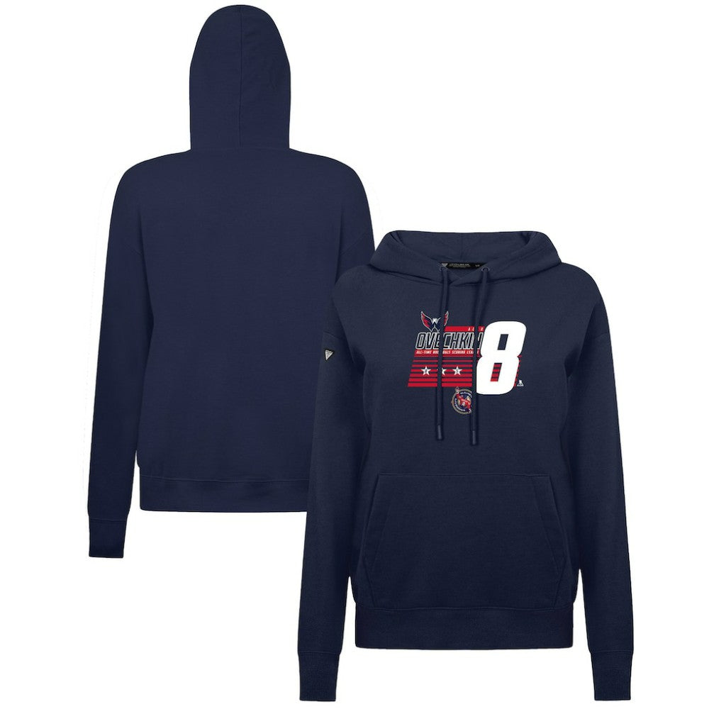 Alexander Ovechkin Washington Capitals Levelwear Women's NHL All-Time Leading Goal Scorer Milestone Stripes Name & Number Adorn Pullover Hoodie - Navy - NHL 203056628