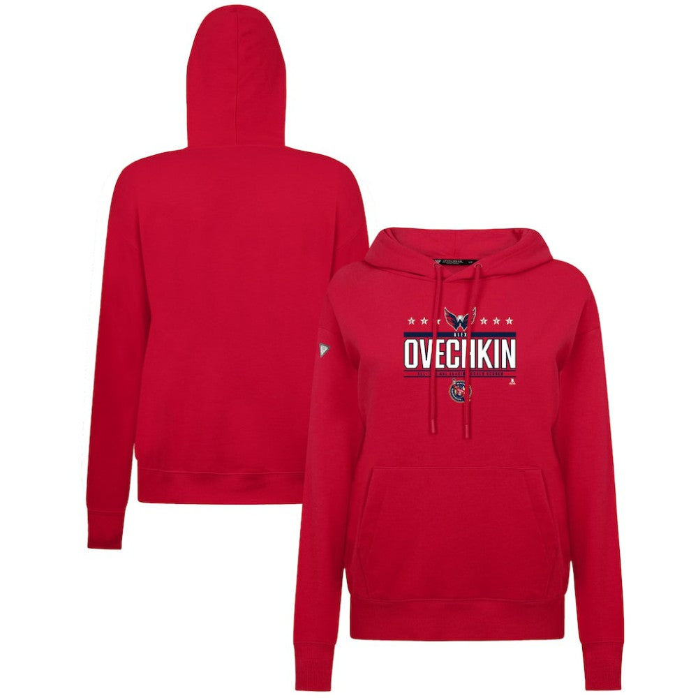 Alexander Ovechkin Washington Capitals Levelwear Women's NHL All-Time Leading Goal Scorer Milestone Stripes Name & Number Adorn Pullover Hoodie - Red - NHL 203056632