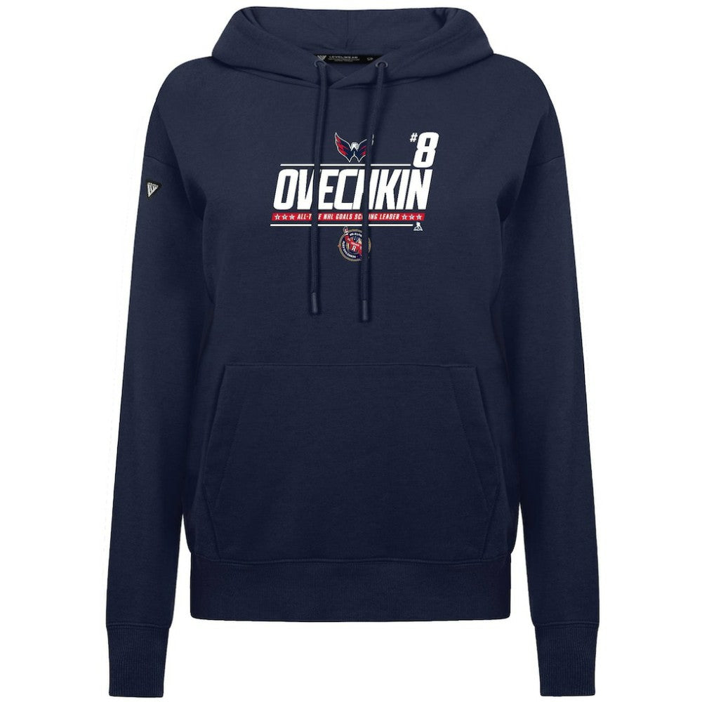 Alexander Ovechkin Washington Capitals Levelwear Women's NHL All-Time Leading Goal Scorer Milestone Stripes Name & Number Adorn Pullover Hoodie - Navy - NHL 203056634