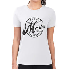 Miami Marlins G-III 4Her by Carl Banks Women's Super-Slim Fit Lightweight Distressed Baseball Team T-Shirt - White - MLB Lifestyle