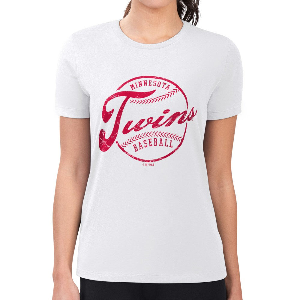 Minnesota Twins G-III 4Her by Carl Banks Women's Super-Slim Fit Lightweight Distressed Baseball Team T-Shirt - White - MLB Online