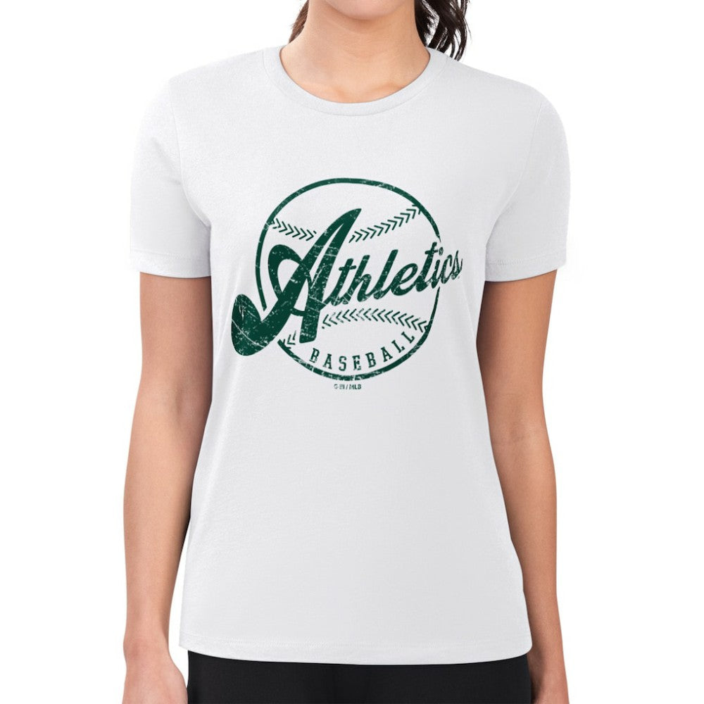 Athletics G-III 4Her by Carl Banks Women's Super-Slim Fit Lightweight Distressed Baseball Team T-Shirt - White - MLB Online