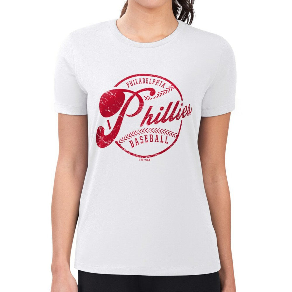 Philadelphia Phillies G-III 4Her by Carl Banks Women's Super-Slim Fit Lightweight Distressed Baseball Team T-Shirt - White - MLB on Sale