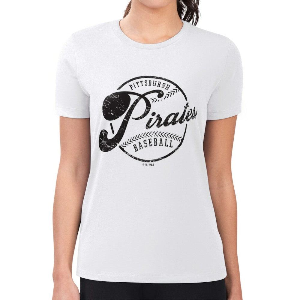 Pittsburgh Pirates G-III 4Her by Carl Banks Women's Super-Slim Fit Lightweight Distressed Baseball Team T-Shirt - White - MLB Discount