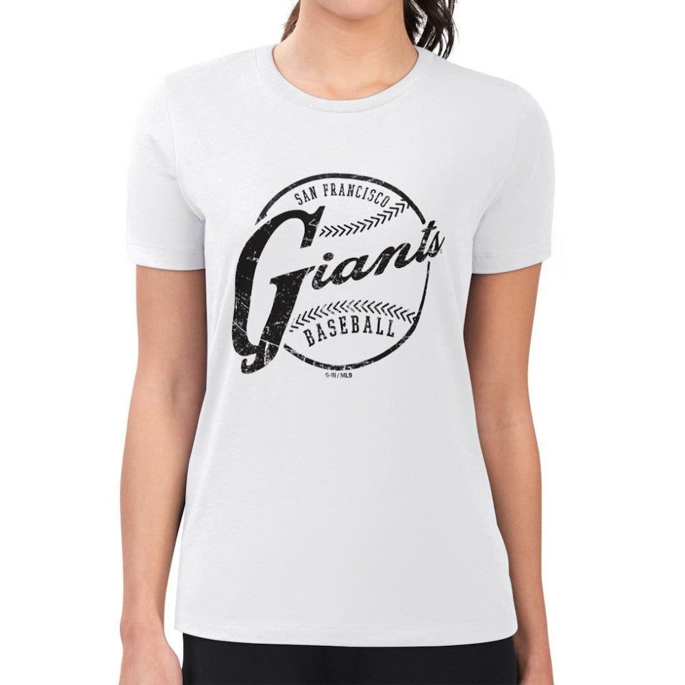 San Francisco Giants G-III 4Her by Carl Banks Women's Super-Slim Fit Lightweight Distressed Baseball Team T-Shirt - White - MLB Sale