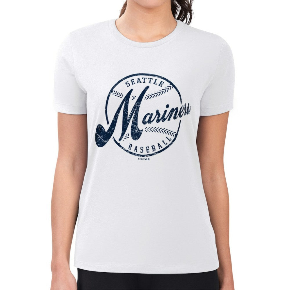 Seattle Mariners G-III 4Her by Carl Banks Women's Super-Slim Fit Lightweight Distressed Baseball Team T-Shirt - White - MLB Lifestyle