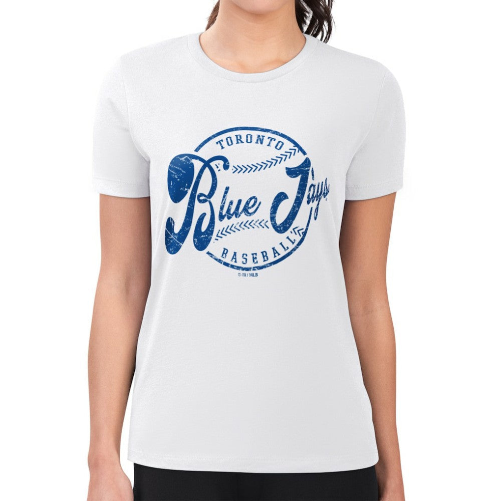 Toronto Blue Jays G-III 4Her by Carl Banks Women's Super-Slim Fit Lightweight Distressed Baseball Team T-Shirt - White - MLB Online