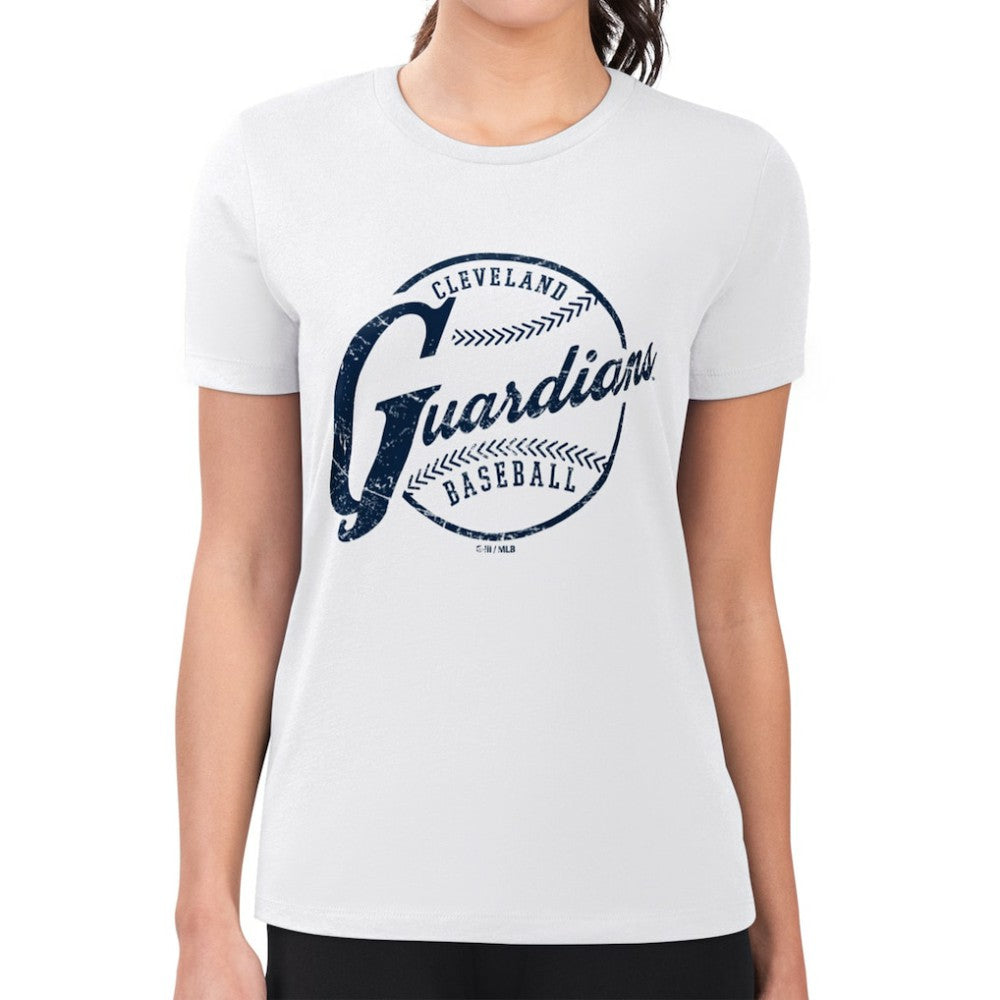 Cleveland Guardians G-III 4Her by Carl Banks Women's Super-Slim Fit Lightweight Distressed Baseball Team T-Shirt - White - MLB Online
