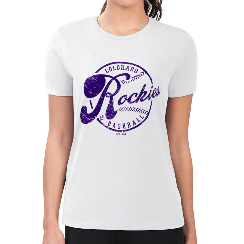 Colorado Rockies G-III 4Her by Carl Banks Women's Super-Slim Fit Lightweight Distressed Baseball Team T-Shirt - White - MLB Online
