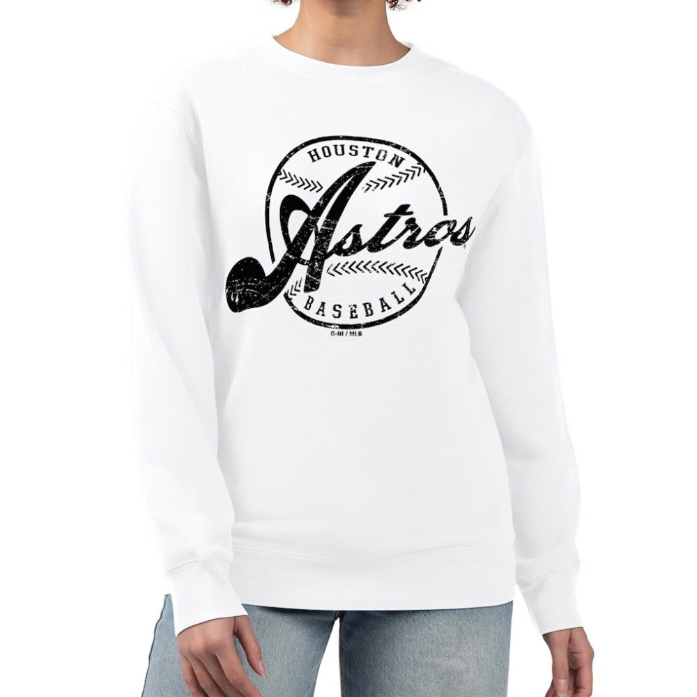 Houston Astros G-III 4Her by Carl Banks Women's Distressed Baseball Team Fleece Pullover Sweatshirt - White - MLB Online