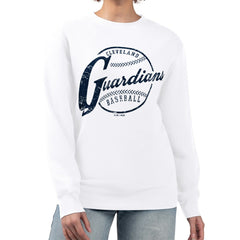Cleveland Guardians G-III 4Her by Carl Banks Women's Distressed Baseball Team Fleece Pullover Sweatshirt - White - MLB Sale
