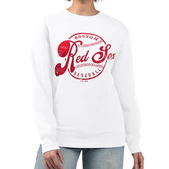 Boston Red Sox G-III 4Her by Carl Banks Women's Distressed Baseball Team Fleece Pullover Sweatshirt - White - MLB Lifestyle