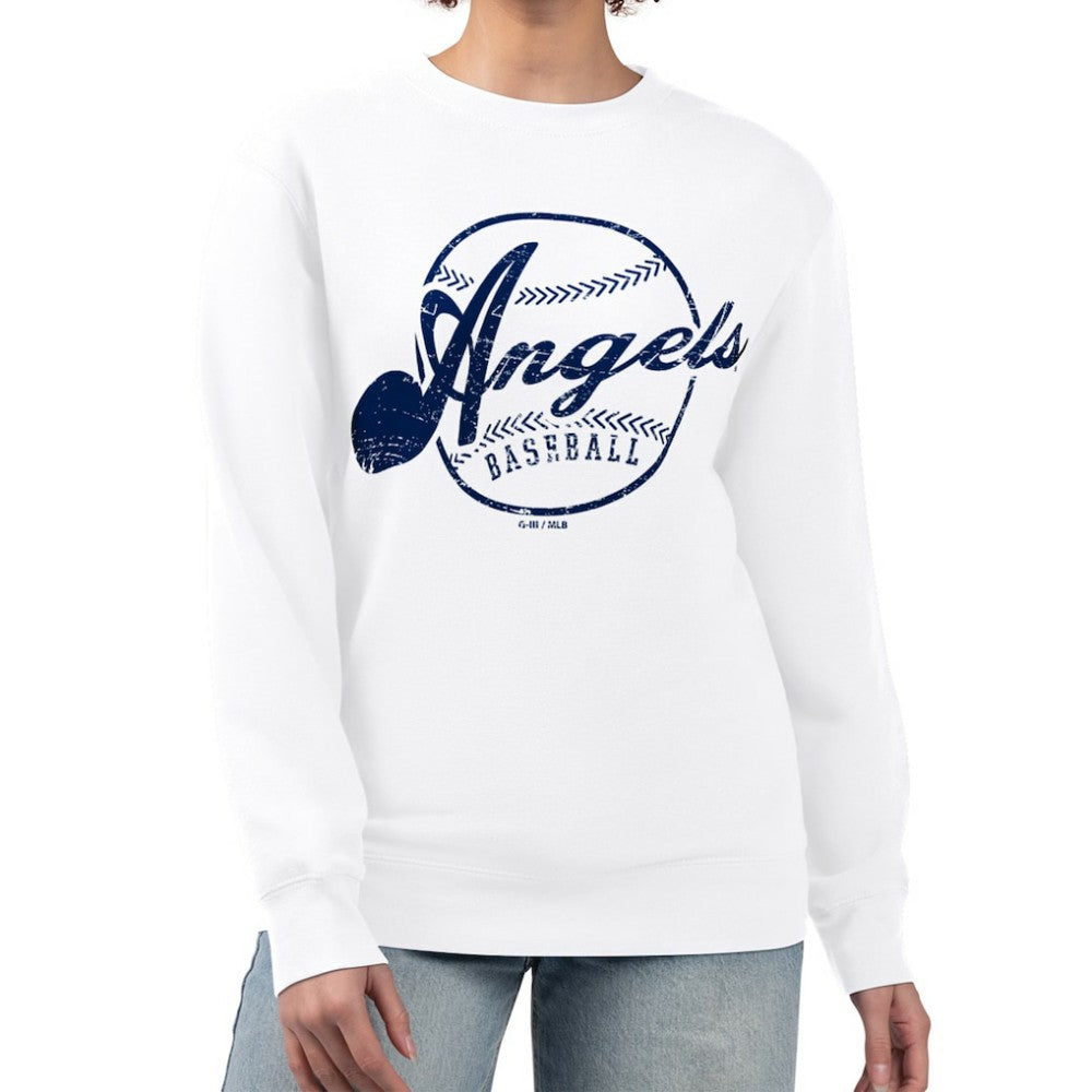 Los Angeles Angels G-III 4Her by Carl Banks Women's Distressed Baseball Team Fleece Pullover Sweatshirt - White - MLB Online
