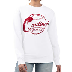 St. Louis Cardinals G-III 4Her by Carl Banks Women's Distressed Baseball Team Fleece Pullover Sweatshirt - White - MLB Sale