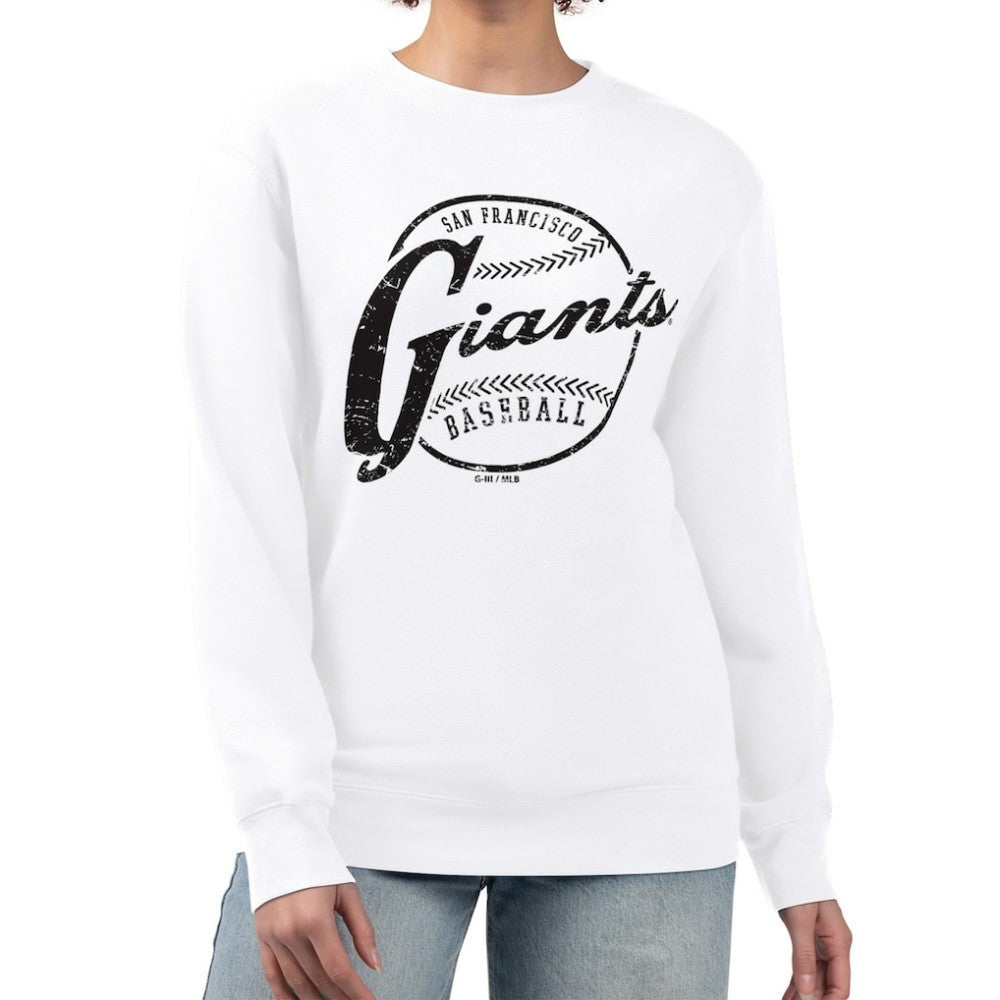 San Francisco Giants G-III 4Her by Carl Banks Women's Distressed Baseball Team Fleece Pullover Sweatshirt - White - MLB Online