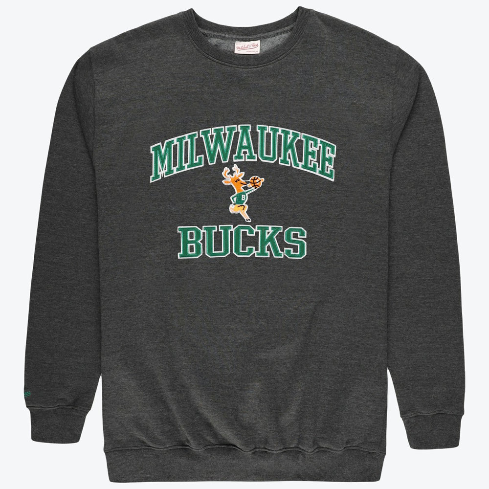 Milwaukee Bucks Hardwood Classics Big & Tall Crewneck Sweatshirt Heather Charcoal | Mitchell & Ness Near Me