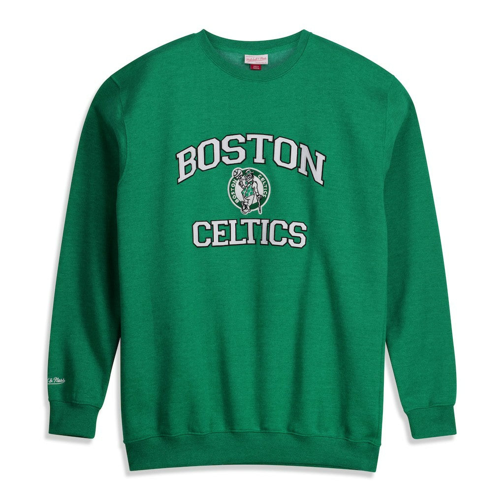 Boston Celtics Hardwood Classics Big & Tall Crewneck Sweatshirt Heather Kelly Green | Mitchell & Ness US
