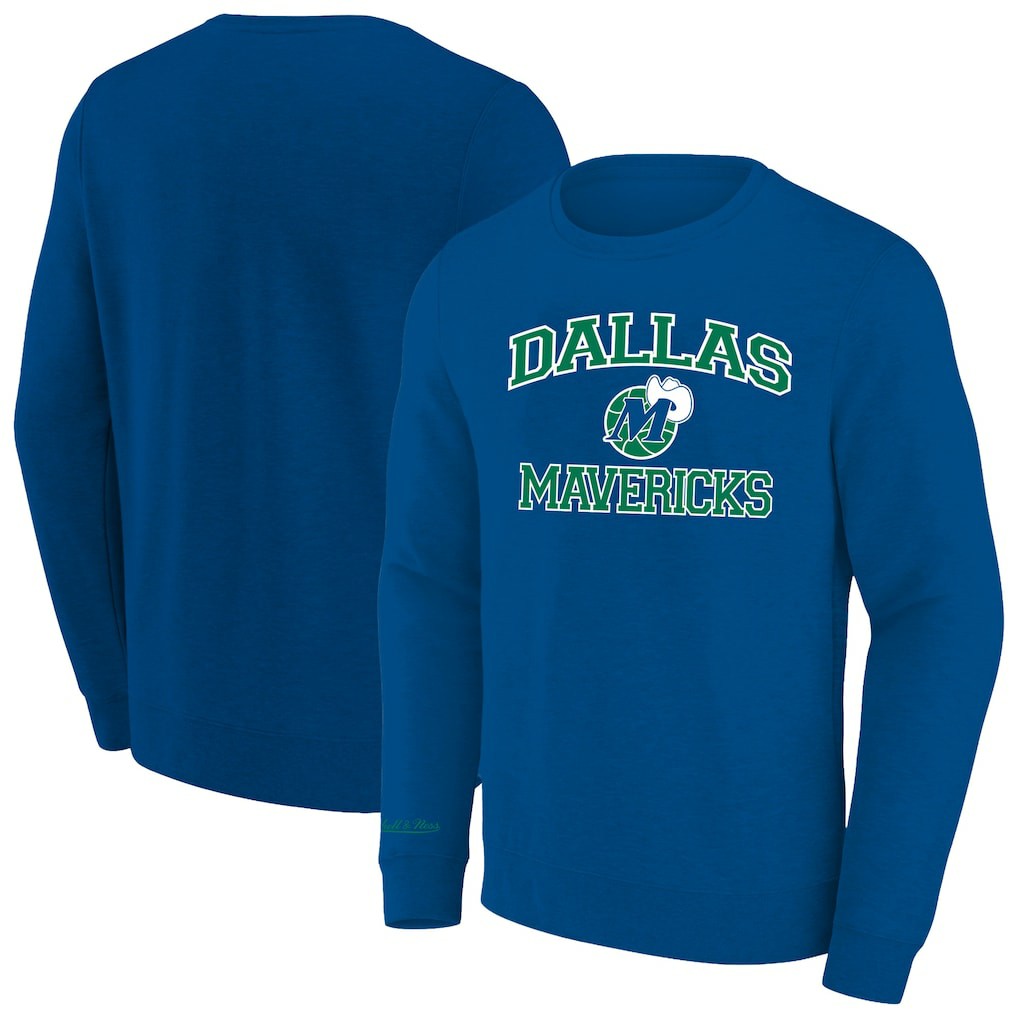 Dallas Mavericks Hardwood Classics Big & Tall Crewneck Sweatshirt Heather Blue | Mitchell & Ness US