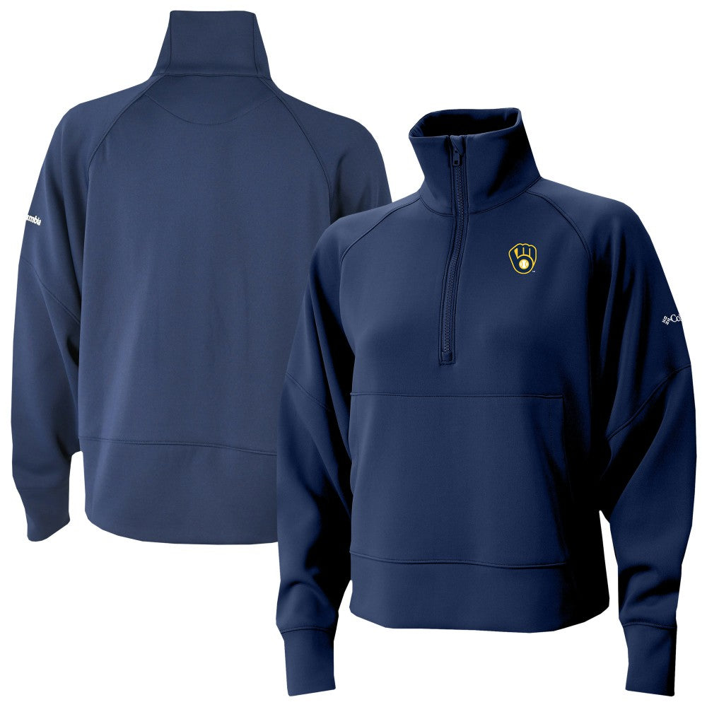 Milwaukee Brewers Columbia Women's Wickhams Hills Raglan Omni-Wick Quarter-Zip Pullover - Navy - Columbia Sale