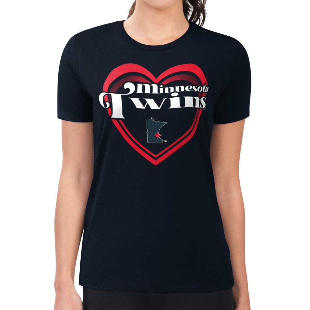Minnesota Twins G-III 4Her by Carl Banks Women's Super-Slim Fit Lightweight Double Heart T-Shirt - Navy - MLB Sale