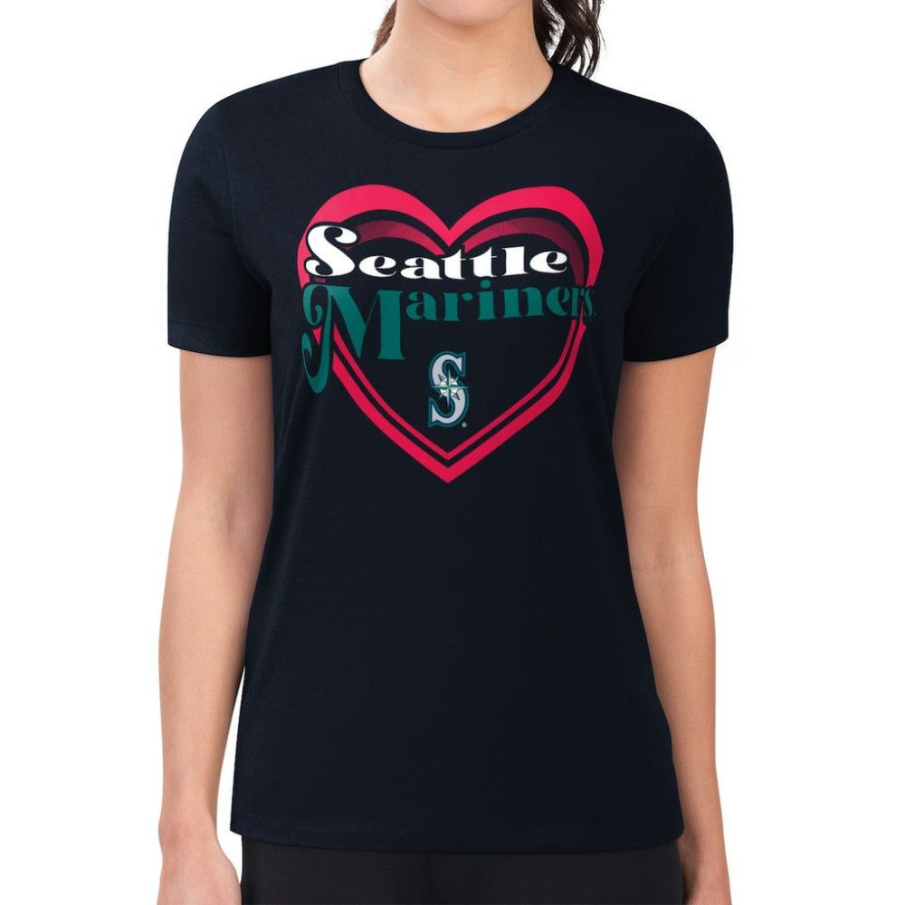 Seattle Mariners G-III 4Her by Carl Banks Women's Super-Slim Fit Lightweight Double Heart T-Shirt - Navy - MLB Sale