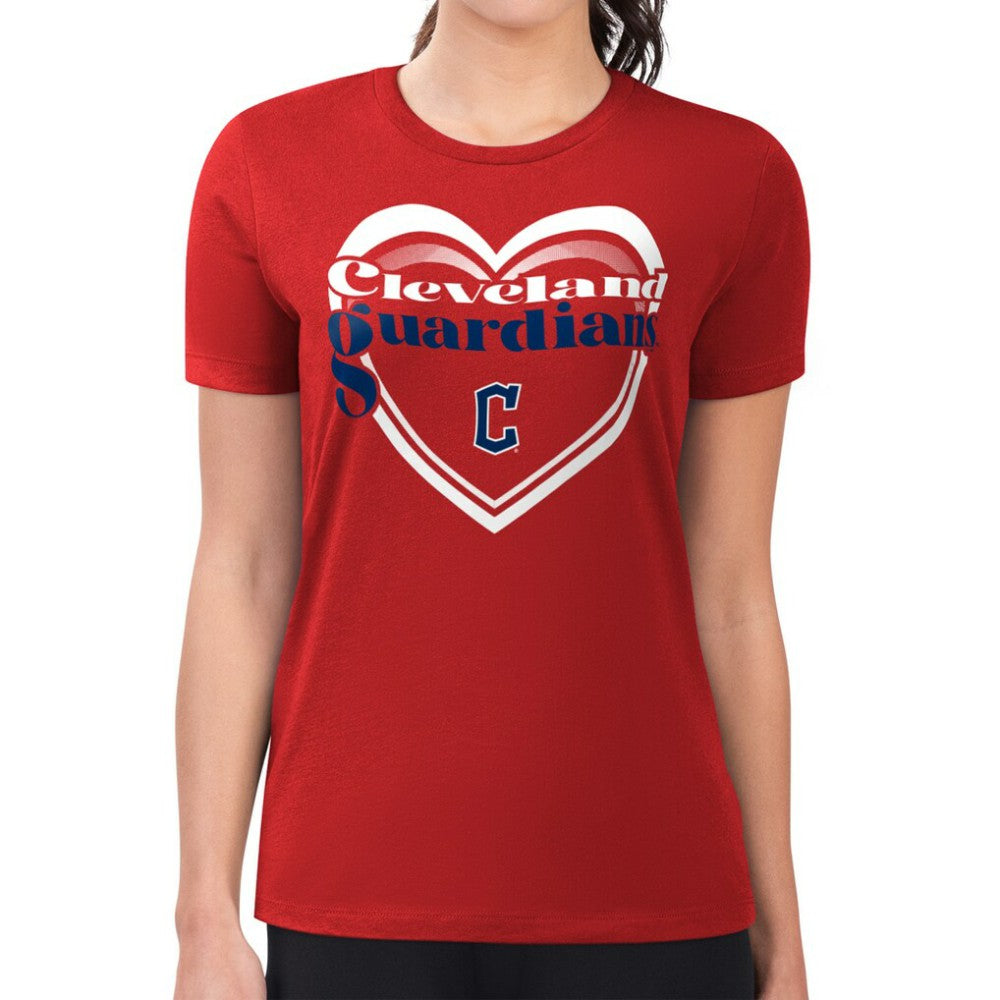 Cleveland Guardians G-III 4Her by Carl Banks Women's Super-Slim Fit Lightweight Double Heart T-Shirt - Red - MLB on Sale