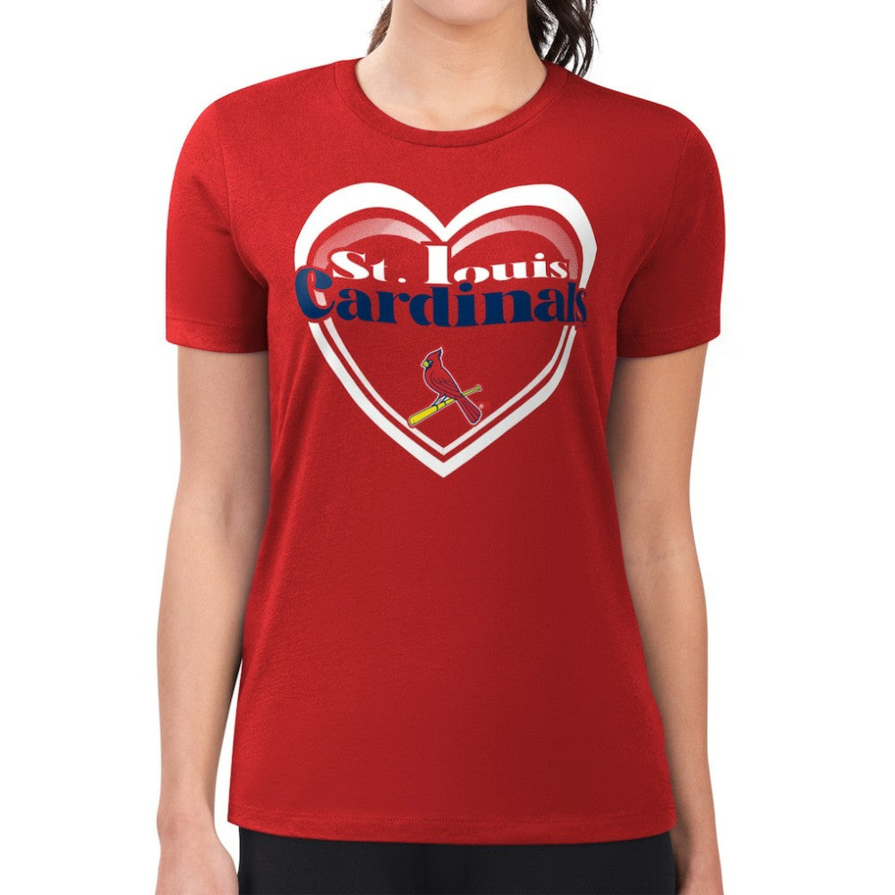 St. Louis Cardinals G-III 4Her by Carl Banks Women's Super-Slim Fit Lightweight Double Heart T-Shirt - Red - MLB on Sale