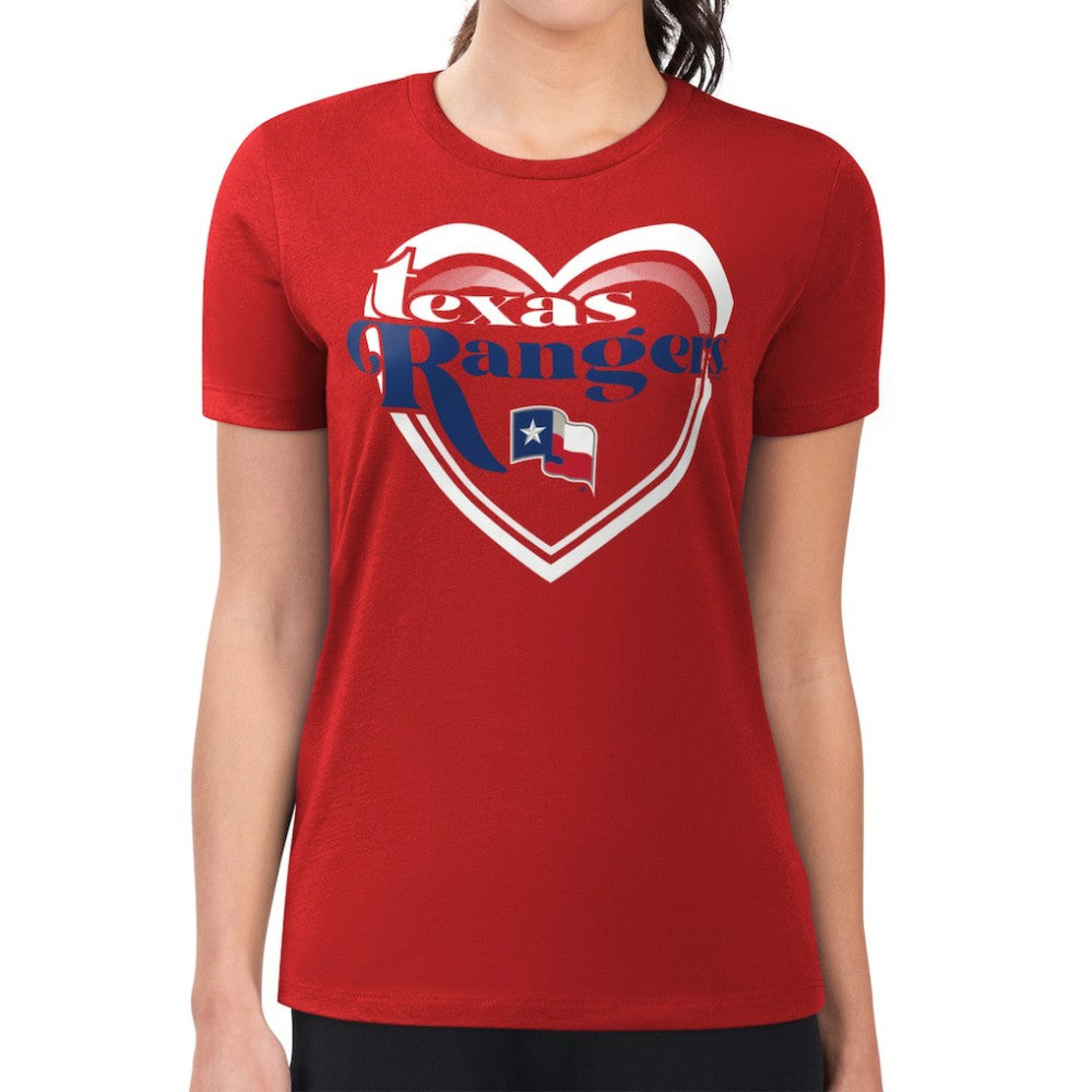 Texas Rangers G-III 4Her by Carl Banks Women's Super-Slim Fit Lightweight Double Heart T-Shirt - Red - MLB on Sale