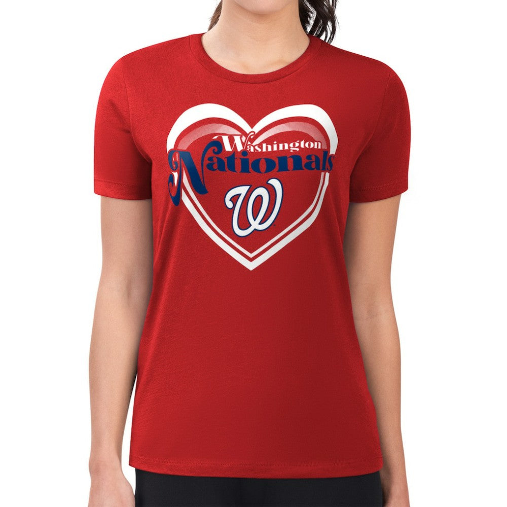 Washington Nationals G-III 4Her by Carl Banks Women's Super-Slim Fit Lightweight Double Heart T-Shirt - Red - MLB Online