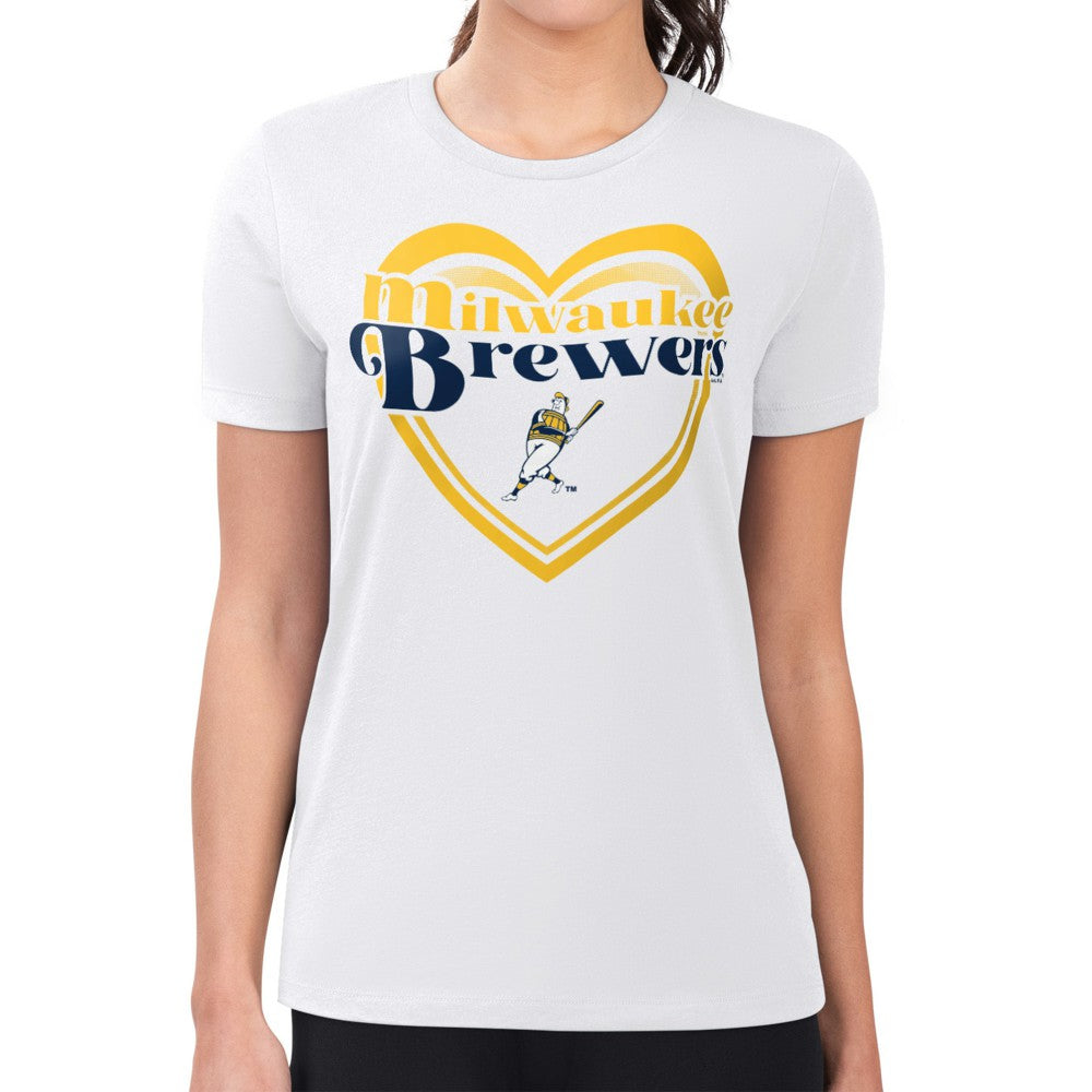 Milwaukee Brewers G-III 4Her by Carl Banks Women's Super-Slim Fit Lightweight Double Heart T-Shirt - White - MLB Sale