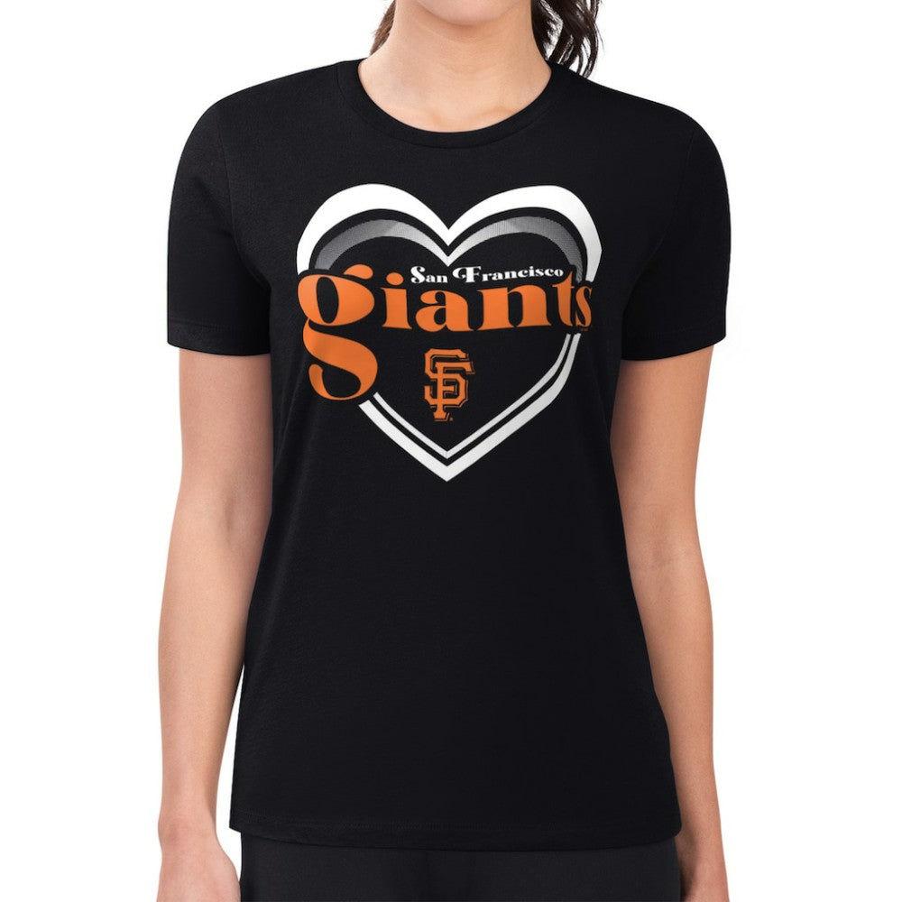 San Francisco Giants G-III 4Her by Carl Banks Women's Super-Slim Fit Lightweight Double Heart T-Shirt - Black - MLB Discount